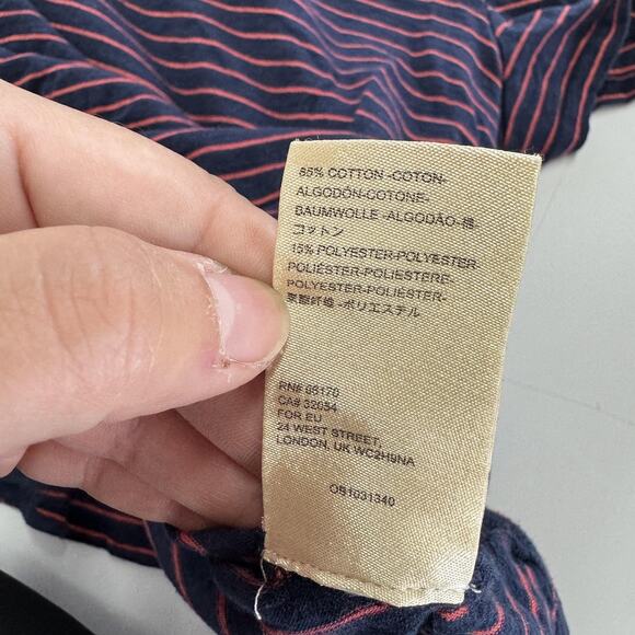 J by Anthropologie Shirt Womens Medium Navy Stripe Peplum Ruffle Short Sleeve - Picture 5 of 8